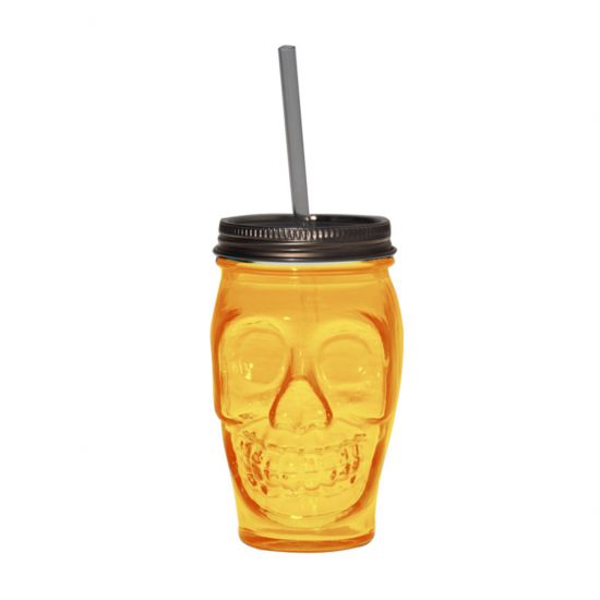 DRINKING TUMBLER W/LID ORANGE 450CL SKULL CC CS-642345DB08-1